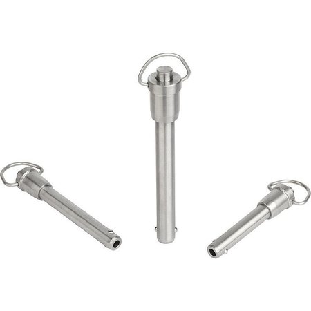 KIPP Ball Lock Pin With Grip Ring, D1=12, L=100, L1=10, L5=110, Stainless Steel, Comp:Stainless Steel K0746.02112100